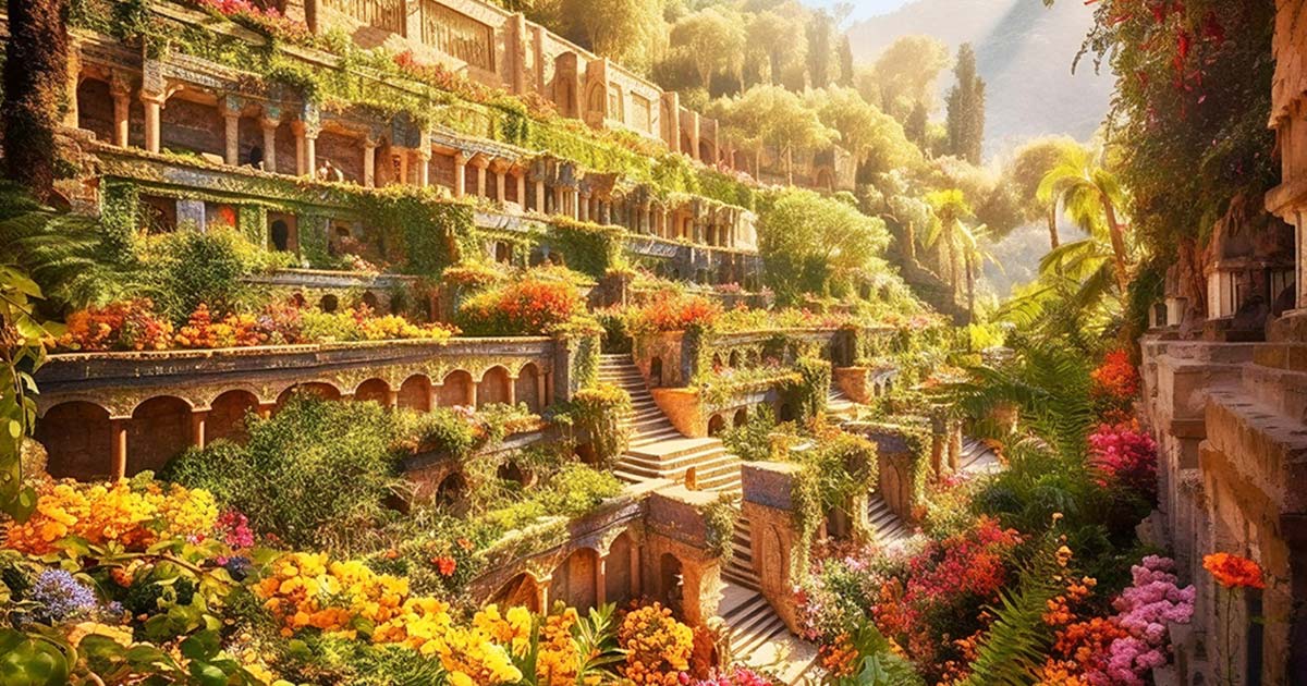 تصویر بازسازی شده باغ های معلق بابل